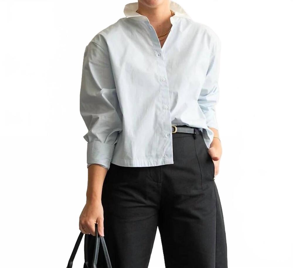 NEW ICHI two tone button up shirt in light blue / white
